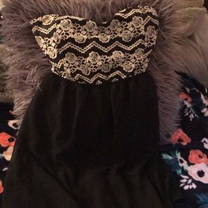 Strapless black dress with lace top